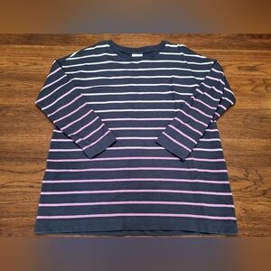 J Jill Fit Women's Blue Pink Stripe Long Sleeve Tunic Sweater Medium